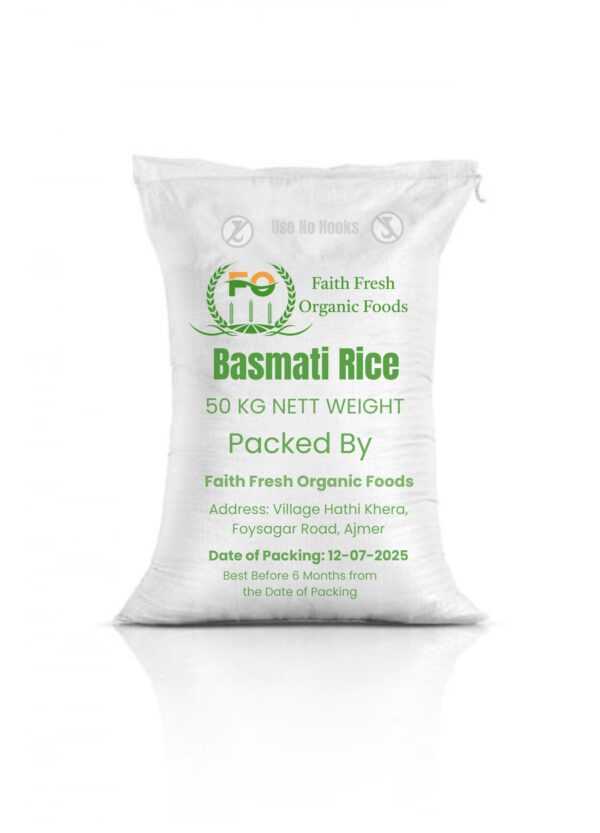 Faith Fresh Organic Basmati Rice – 50 KG Premium Sortex Clean Long Grain (Packed & Hygienically Processed)
